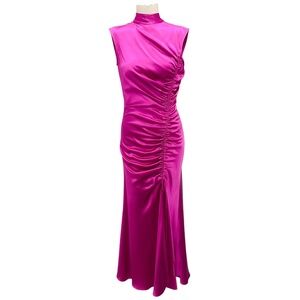 ALEJANDRA ALONSO ROJAS DARK FUCHSIA RUCHED SILK COCKTAIL DRESS